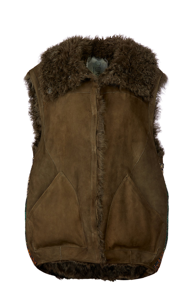 Over Shearling Vest Green Front
