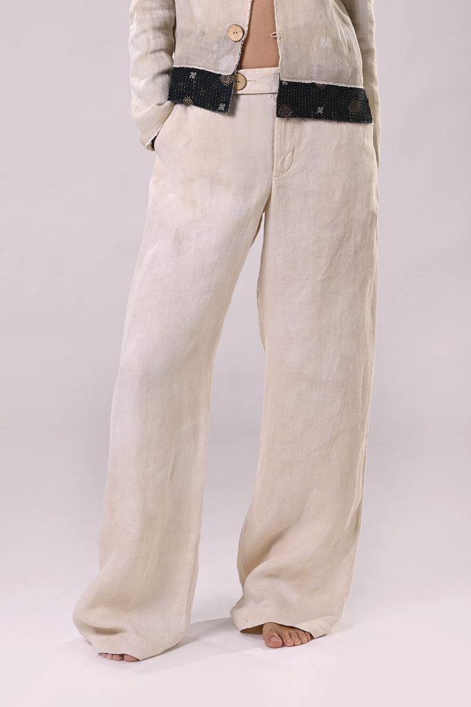 Low Waist Pant White Linen Front