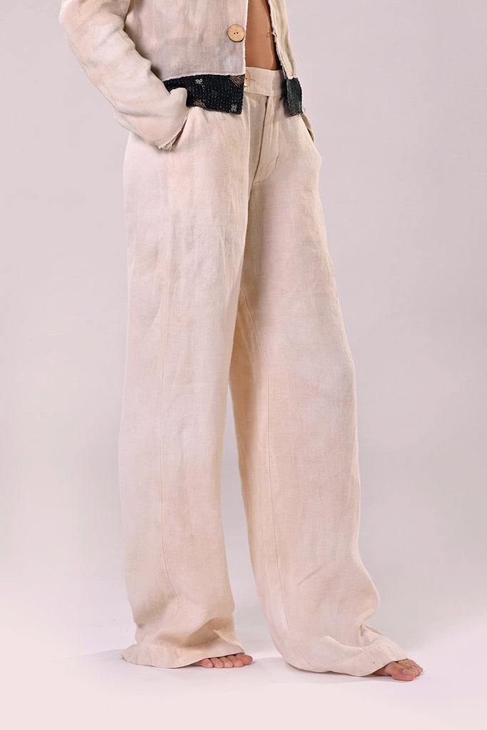 Low Waist Pant White Linen Side